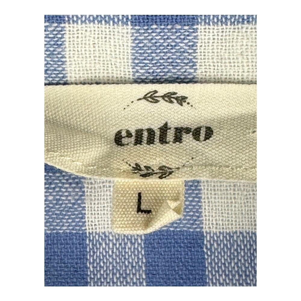 Entro Shirt Womens Large Light Blue Gray Gingham Frayed Raw Hem Visible Mending - Picture 8 of 9